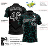 Custom Black Midnight Green-White 3D Pattern Abstract Network Crackle Performance Polo Shirt