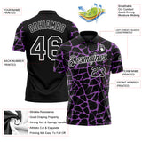 Custom Black Medium Purple-White 3D Pattern Abstract Network Crackle Performance Polo Shirt