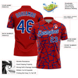 Custom Red Royal-White 3D Pattern Abstract Network Crackle Performance Polo Shirt