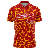 Custom Red Gold-White 3D Pattern Abstract Network Crackle Performance Polo Shirt