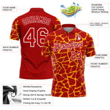 Custom Red Gold-White 3D Pattern Abstract Network Crackle Performance Polo Shirt