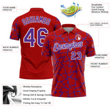 Custom Red Purple-White 3D Pattern Abstract Network Crackle Performance Polo Shirt