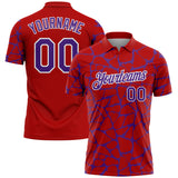 Custom Red Purple-White 3D Pattern Abstract Network Crackle Performance Polo Shirt