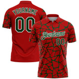 Custom Red Green-White 3D Pattern Abstract Network Crackle Performance Polo Shirt