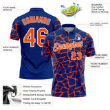 Custom Royal Orange-White 3D Pattern Abstract Network Crackle Performance Polo Shirt