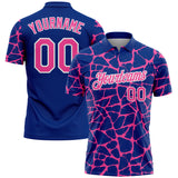 Custom Royal Pink-White 3D Pattern Abstract Network Crackle Performance Polo Shirt