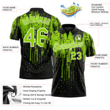 Custom Black Neon Green-White Dripping Splatter Paint Performance Polo Shirt