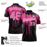 Custom Black Pink-White Dripping Splatter Paint Performance Polo Shirt