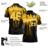 Custom Black Gold-White Dripping Splatter Paint Performance Polo Shirt