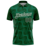 Custom Green Kelly Green-White Geometric Block Diagonal Line Hatching Performance Polo Shirt