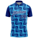 Custom Royal Sky Blue-White Geometric Block Diagonal Line Hatching Performance Polo Shirt