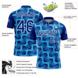 Custom Royal Sky Blue-White Geometric Block Diagonal Line Hatching Performance Polo Shirt