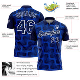 Custom Navy Thunder Blue-White Geometric Block Diagonal Line Hatching Performance Polo Shirt