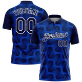 Custom Navy Thunder Blue-White Geometric Block Diagonal Line Hatching Performance Polo Shirt