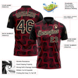 Custom Black Crimson-Cream Geometric Block Diagonal Line Hatching Performance Polo Shirt