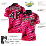 Custom Black Pink-White Abstract Grunge Splatter Diagonal Stripe Performance Polo Shirt