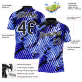 Custom Black Light Blue-White Abstract Grunge Splatter Diagonal Stripe Performance Polo Shirt