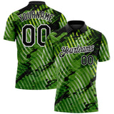 Custom Black Neon Green-White Abstract Grunge Splatter Diagonal Stripe Performance Polo Shirt