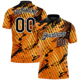 Custom Black Gold-White Abstract Grunge Splatter Diagonal Stripe Performance Polo Shirt