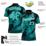 Custom Black Aqua-White Abstract Grunge Splatter Diagonal Stripe Performance Polo Shirt