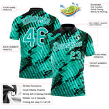 Custom Black Aqua-White Abstract Grunge Splatter Diagonal Stripe Performance Polo Shirt