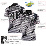 Custom Black Gray-White Abstract Grunge Splatter Diagonal Stripe Performance Polo Shirt