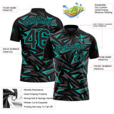 Custom Black Steel Gray-Aqua Cyber Mecha E-sport Geometric Shards Spike Performance Polo Shirt