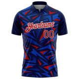 Custom Navy Red Thunder Blue-White Cyber Mecha E-sport Geometric Shards Spike Performance Polo Shirt