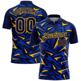 Custom Navy Thunder Blue-Gold Cyber Mecha E-sport Geometric Shards Spike Performance Polo Shirt