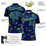 Custom Navy Thunder Blue-Neon Green Cyber Mecha E-sport Geometric Shards Spike Performance Polo Shirt