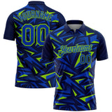 Custom Navy Thunder Blue-Neon Green Cyber Mecha E-sport Geometric Shards Spike Performance Polo Shirt