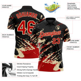 Custom Black Red-Cream Brush Stroke Shatter Splatter Performance Polo Shirt