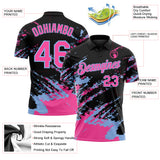 Custom Black Pink-Light Blue Brush Stroke Shatter Splatter Performance Polo Shirt