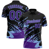 Custom Black Purple-Light Blue Brush Stroke Shatter Splatter Performance Polo Shirt