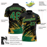 Custom Black Kelly Green-Old Gold Brush Stroke Shatter Splatter Performance Polo Shirt