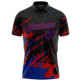 Custom Black Royal-Red Brush Stroke Shatter Splatter Performance Polo Shirt