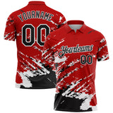 Custom Red Black-White Brush Stroke Shatter Splatter Performance Polo Shirt
