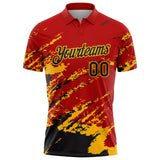 Custom Red Black-Gold Brush Stroke Shatter Splatter Performance Polo Shirt