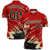 Custom Red Black-Cream Brush Stroke Shatter Splatter Performance Polo Shirt