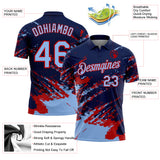 Custom Navy Light Blue-Red Brush Stroke Shatter Splatter Performance Polo Shirt