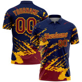 Custom Navy Crimson-Gold Brush Stroke Shatter Splatter Performance Polo Shirt