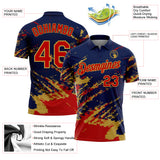 Custom Navy Red-Old Gold Brush Stroke Shatter Splatter Performance Polo Shirt