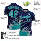 Custom Navy Teal-Gray Brush Stroke Shatter Splatter Performance Polo Shirt