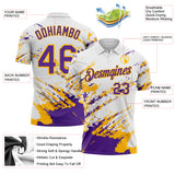 Custom White Purple-Gold Brush Stroke Shatter Splatter Performance Polo Shirt