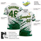Custom White Green Kelly Green-Old Gold Brush Stroke Shatter Splatter Performance Polo Shirt