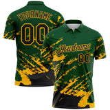 Custom Green Black-Gold Brush Stroke Shatter Splatter Performance Polo Shirt