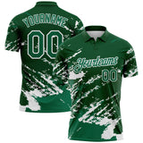 Custom Green Kelly Green-White Brush Stroke Shatter Splatter Performance Polo Shirt