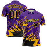 Custom Purple Black-Gold Brush Stroke Shatter Splatter Performance Polo Shirt