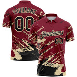 Custom Crimson Black-Cream Brush Stroke Shatter Splatter Performance Polo Shirt