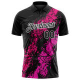 Custom Black Hot Pink Deep Pink-White Dripping Splatter Cracked Texture Performance Polo Shirt